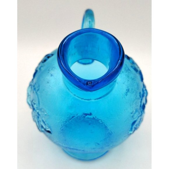 Vintage Glass Pitcher Kanawha Blue Grape Leaf Design, Charming Piece 4 Inch - Picture 9 of 12